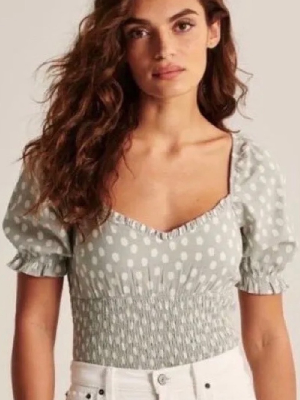 Abercrombie & Fitch Smocked Puff Sleeve Polka Dot Top